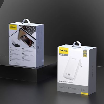 4. Dudao A65Q 65W GaN Reise-Wandladegerät USB-A / USB-C PD Ultradünn EU / US - Weiß