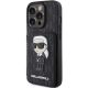 2. Karl Lagerfeld Saffiano Cardslots and Stand Monogram Ikonik Patch Hülle für iPhone 15 Pro – Schwarz