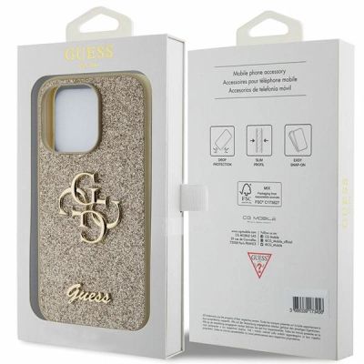 8. Guess Glitter Script Big 4G iPhone 15 Pro Hülle - Gold