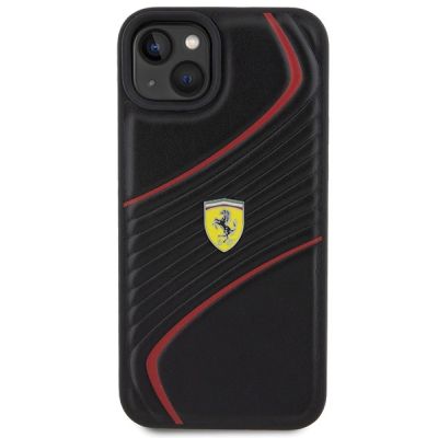 3. Ferrari Twist Metal Logo-Hülle für iPhone 15 Plus – Schwarz
