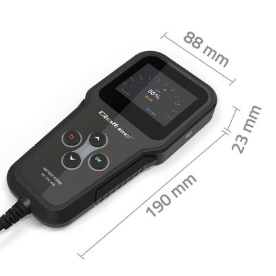 9. Qoltec 3-in-1 Digitaler Batterietester mit LCD-Display und polnischer Menüführung, 6 V, 12 V, 24 V, 10 Ah–200 Ah