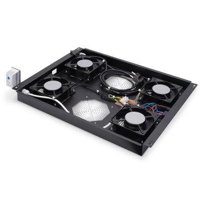 4. Digitus 19"-Lüftungspanel für Serverschränke der Unique-Serie, 4 x Lüfter, Thermostat, Schwarz