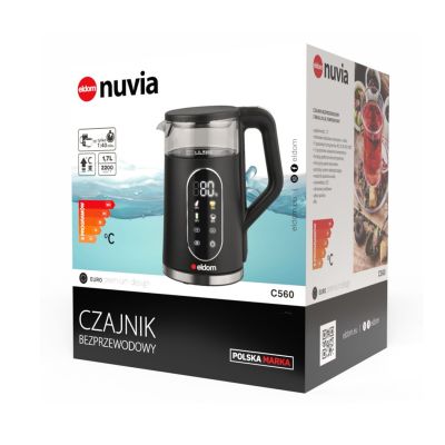 23. ELDOM Kabelloser Wasserkocher mit Temperaturregelung C560 NUVIA 2000W 1,7 L, LED-Anzeige, Wassertemperaturregelung