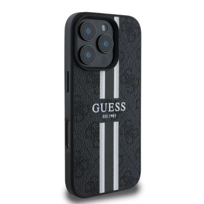 4. Guess 4G Printed Stripes MagSafe-Hülle für iPhone 16 Pro Max – Schwarz