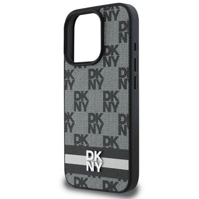 6. DKNY Schutzhülle mit Karomuster und bedruckten Streifen für iPhone 16 Pro, Schwarz