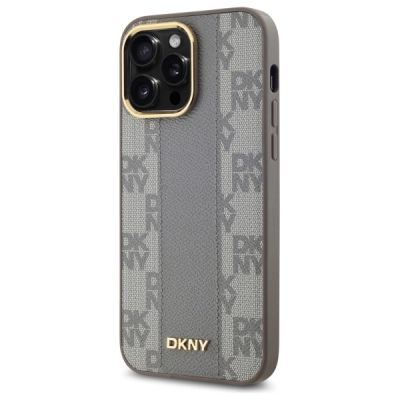 2. DKNY Leather Checkered Mono Pattern MagSafe-Hülle für iPhone 14 Pro Max – Beige