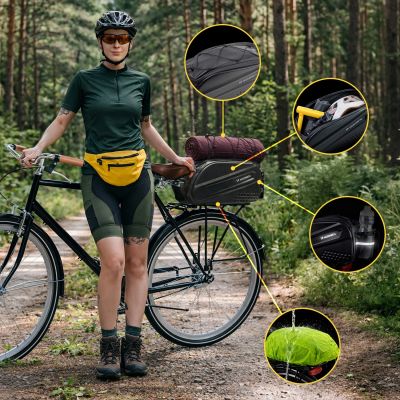 4. Wozinsky Fahrradgepäckträgertasche mit langem Gurt und erweiterbaren Seitentaschen – Schwarz