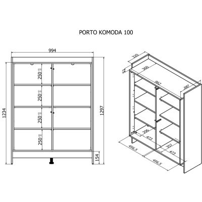 4. PORTO Kommode 100x38x130 Eiche/Schwarz