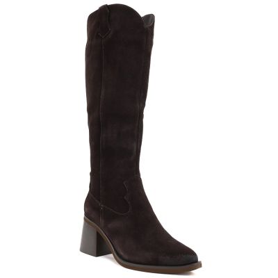 10. Damen-Cowboystiefel aus Leder mit Absatz, Wildleder, braun, Vinceza 133103
