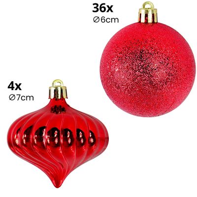 4. Dekorative Kunststoffkugeln, sicher verpackt, 40 Stück, Durchmesser 6 cm, roter Glimmer