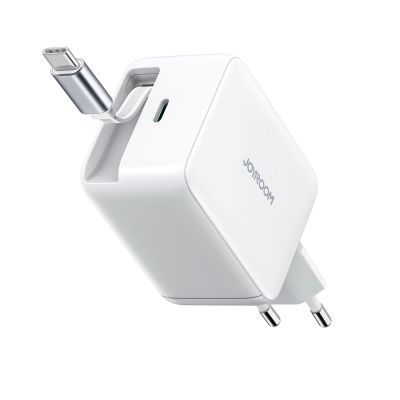 Joyroom JR-TCL06 67W GaN-Wandladegerät mit integriertem einziehbarem USB-C-Kabel - Weiß