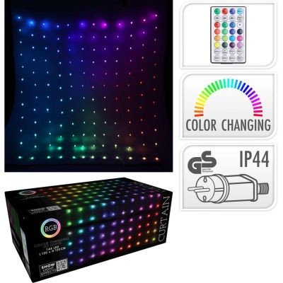 3. WEIHNACHTSLICHTER LICHTERVORHANG FÜR AUSSEN/INNEN 144 LED RGB 120 X 120 CM MIT FERNBEDIENUNG MULTICOLOR