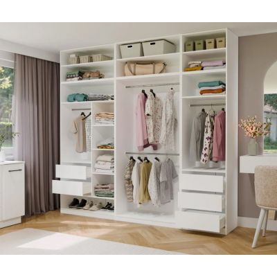 13. Modularer Kleiderschrank OPENO SET 260/250 WEISS mit Schubladen, Kleiderstangen und Einlegeböden – groß, fürs Schlafzimmer