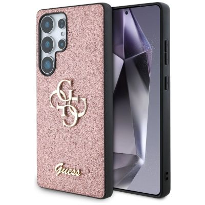 Guess Fixed Glitter Big 4G Metal Logo Hülle für Samsung Galaxy S25 Ultra rosa