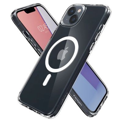 16. Spigen Ultra Hybrid Mag-Hülle mit MagSafe für iPhone 14 – transparent und weiß