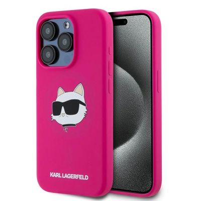 Karl Lagerfeld Silikon Choupette Head MagSafe Hülle für iPhone 15 Pro Max – Rosa