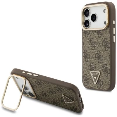 Guess 4G PU Triangle Logo & Stand Camera MagSafe Hülle für iPhone 18 Pro Max / 17 Pro Max – braun
