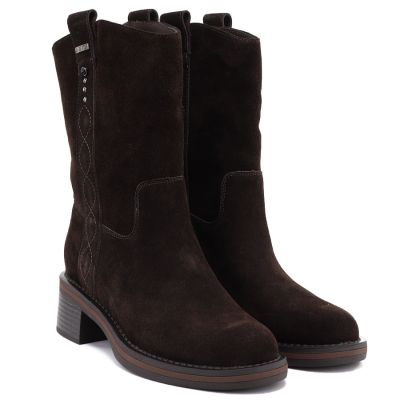 4. Damen-Ankle-Boots aus Leder, Cowboy-Stiefel, Wildleder, Schokoladenbraun, Big Star UU274607