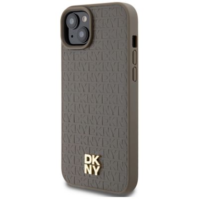 2. DKNY Leather Pattern Metal Logo MagSafe Hülle für iPhone 15 / 14 / 13 - Braun