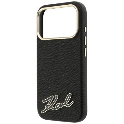 6. Karl Lagerfeld MagSafe-Hülle mit genarbter Oberfläche und Harz-Logo für iPhone 18 Pro / 17 Pro – Schwarz