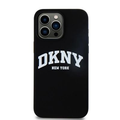3. DKNY Liquid Silicone MagSafe iPhone 14 Pro Max Hülle mit weißem Logo-Aufdruck – Schwarz