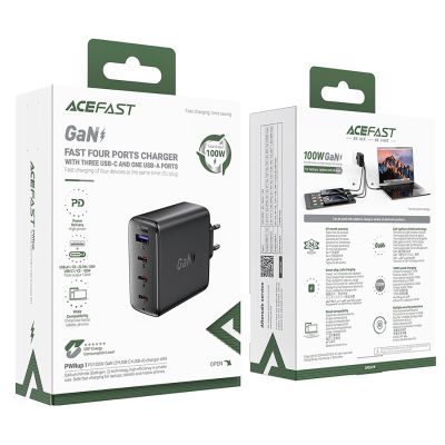 5. Acefast A94 GaN2 USB-A / 3x USB-C PD 100W Netzwerkladegerät - Schwarz