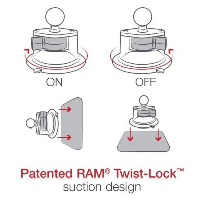 11. RAM Mount Twist-Lock™ Saugnapf für Windschutzscheibe/Armaturenbrett mit Kopf der Größe B RAM-B-224-1U