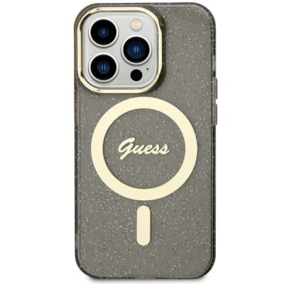 3. Guess, GUHMP14LHCMCGK iPhone 14 Pro 6,1" schwarz/schwarz Hardcase Glitter Gold MagSafe