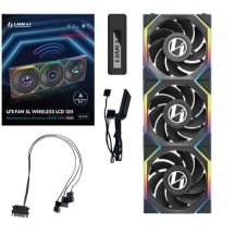 Lian Li UNI FAN SL Kabelloser LCD 120 Gehäuselüfter mit umgekehrtem Rotorblatt, 12 cm, Schwarz, 3 Stück.