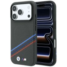 BMW M Quadrille Kevlar-Print, dreifarbige Linien & Metalllogo, MagSafe-Hülle für iPhone 18 Pro / 17 Pro – Dunkelgrau