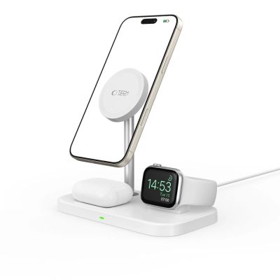 8. Tech-Protect QI15W-A22 induktives MagSafe-Ladegerät mit 3in1 MagSafe-Ständer für Smartphone / Apple Watch / AirPods – Weiß