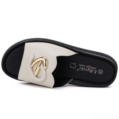 3. Beige Leder-Keilsandalen für Damen S.Barski KV61-6046