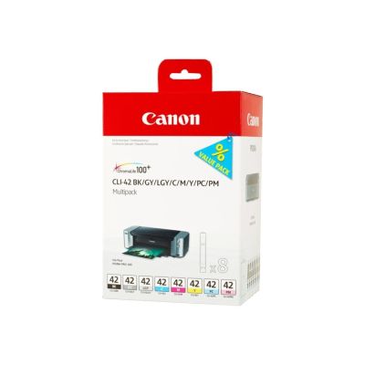 2. Canon 6384B010 Tintenpatrone, 8 Stück, Original, Standardreichweite, Schwarz, Cyan, Grau, Hellgrau, Magenta, Fotocyan, Fotomagenta, Gelb