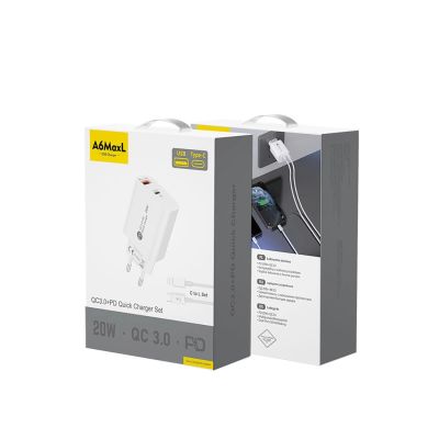 3. A6MaxL 20W USB-A USB-C Wandladegerät mit 1m USB-C - Lightning Kabel - Weiß
