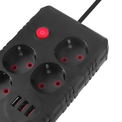 6. MACLEAN Steckdosenleiste, Verlängerungskabel mit 4 Steckdosen + 3 USB-Anschlüssen, 110–240 V Wechselstrom, 50/60 Hz, max. 2,1 A, 2500 W, 3 m, Schwarz, MCE393 B