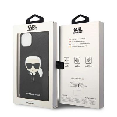 8. Karl Lagerfeld Saffiano Karl's Head Patch Hülle für iPhone 13 / 14 / 15 - Schwarz
