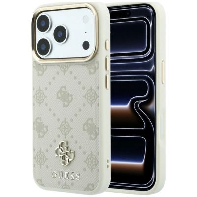 Guess Peony 4G MagSafe-Hülle mit kleinem Logo für iPhone 17 Pro / 18 Pro – Beige