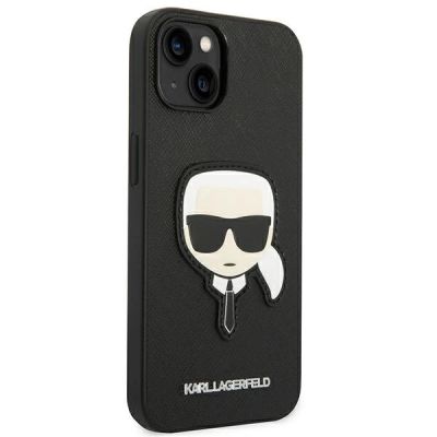 4. Karl Lagerfeld Saffiano Karl's Head Patch Hülle für iPhone 13 / 14 / 15 - Schwarz
