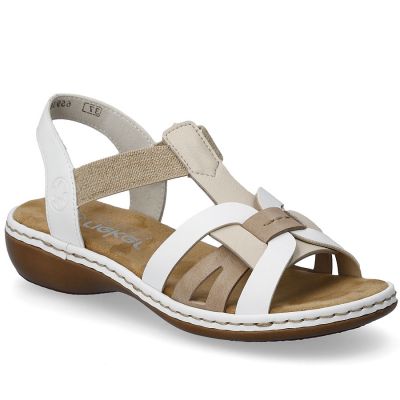 Bequeme Damen-Sandalen zum Hineinschlüpfen mit elastischen Riemen, weiß, Rieker 65918-81