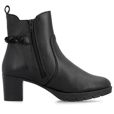 2. Damen-Ankle-Boots aus Leder mit Absatz, gefüttert, schwarz, Rieker 77651-00