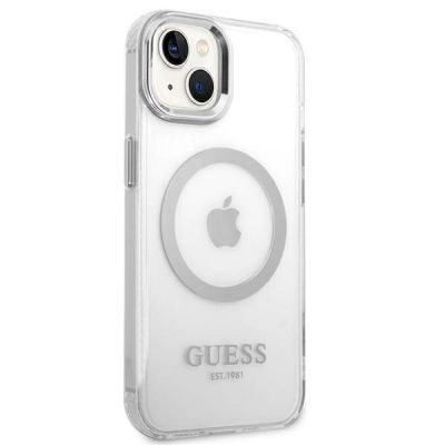 4. Guess GUHMP14SHTRMS iPhone 14 6,1" srebrny/silver hard case Metal Outline Magsafe