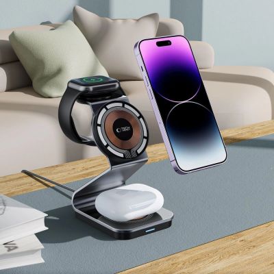 6. Tech-Protect QI15W-A29 3in1 induktives Ladegerät mit MagSafe für Smartphone / Apple Watch / AirPods – Schwarz