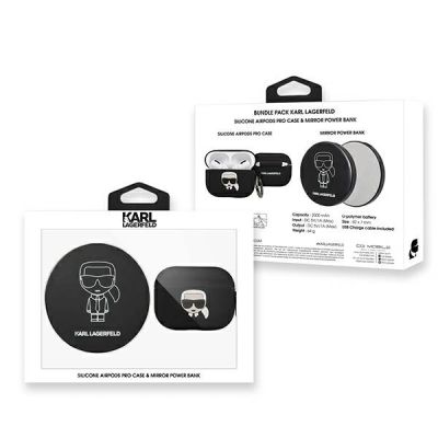 2. Karl Lagerfeld Ikonik Hülle für AirPods Pro + Powerbank – Schwarz