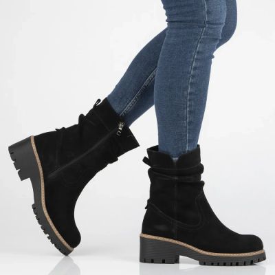 8. Damen-Ankle-Boots aus Leder, gerüscht, schwarz, Filippo DBT6402
