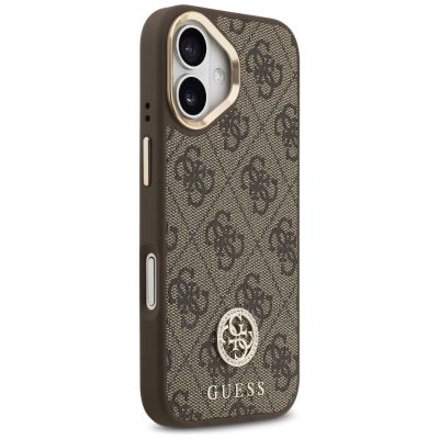 4. Guess 4G Strass Logo & Big Strap Metal Buttons MagSafe Case für iPhone 17 - Braun