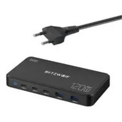 BlitzWolf 5-in-1 Netzwerk-Ladestation Schwarz / 120 W / 2x USB-A / 3x USB-C