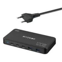 BlitzWolf 5-in-1 Netzwerk-Ladestation Schwarz / 120 W / 2x USB-A / 3x USB-C