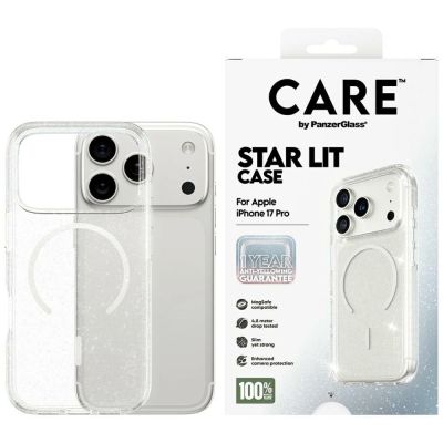 CARE by PanzerGlass Flagship Urban Explorer Case mit weißem MagSafe für iPhone 17 Pro – Klarer Glitzer