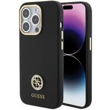 Guess Silicone Logo Strass 4G Case für iPhone 15 Pro - Schwarz