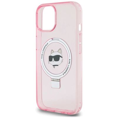 6. Karl Lagerfeld KLHMP15SHMRSCHP iPhone 15 6,1" rosa/rosa Hardcase Ringständer Choupette Head MagSafe